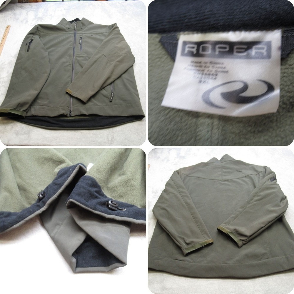 Roper Jacket Mens 3XL Green Pockets Softshell Fleece Lined Full Zip Outdoor‎